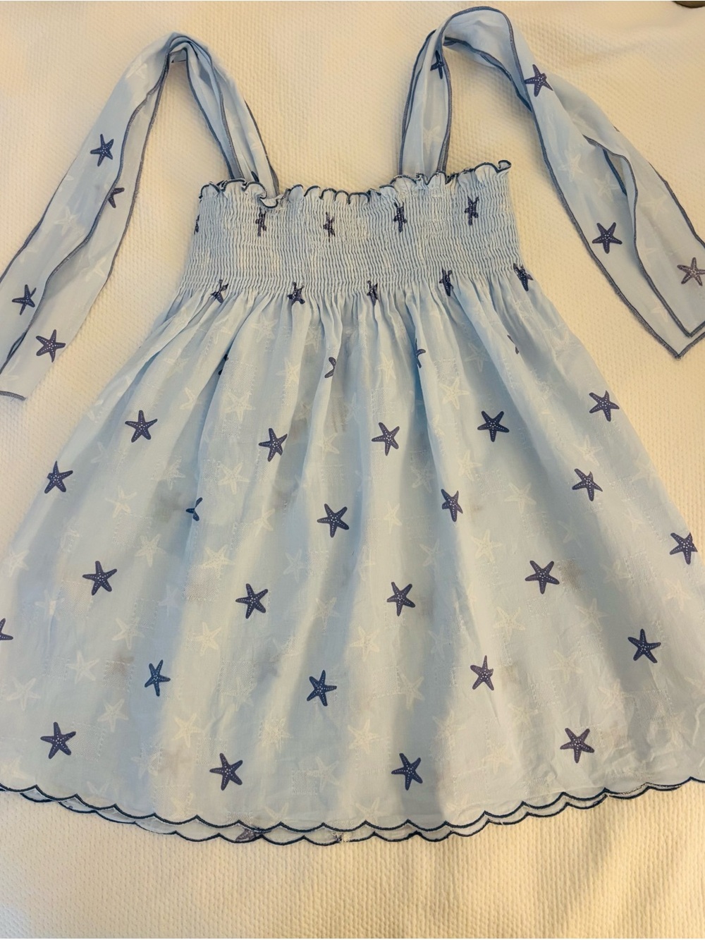 Sal & Pimenta Starfish smocked light weight blue cotton dress, 3T